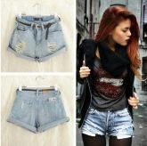 Shorts Jeans Retro Cintura Alta